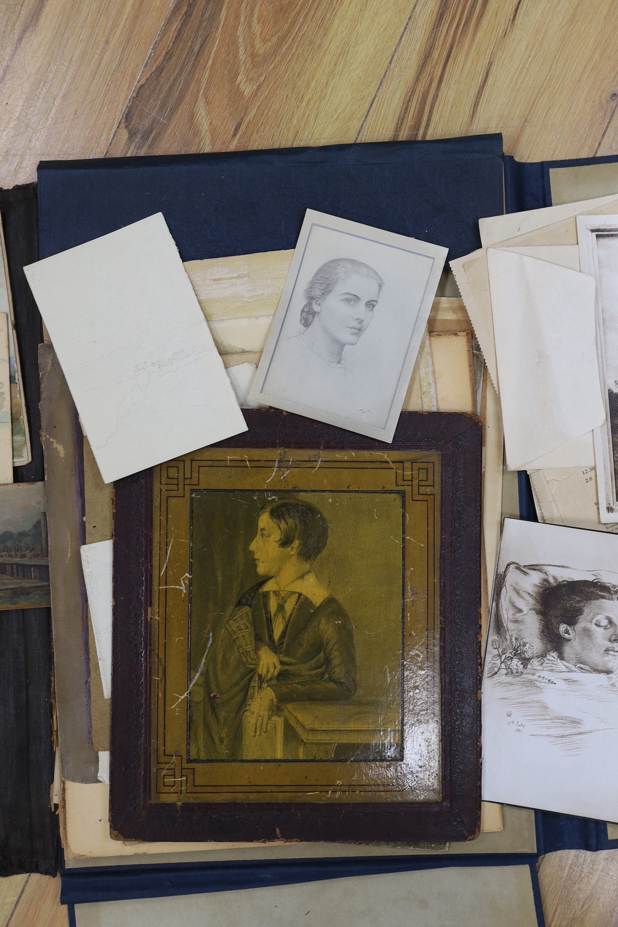 Augustus Wells , Henry Tanworth Wells and G.P. Boyce (1841-1893), folio of assorted oil and watercolour sketches, together with works by other hands, mostly European scenes, largest 24 x 35cm, all unframed
